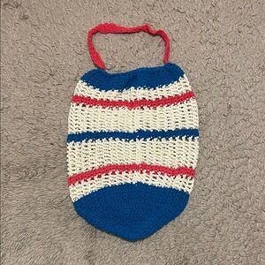 Handmade Crochet Shoulder Bag - Blue, White, and Red